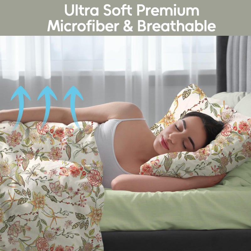LONAVA Floral Queen Size Bed Sheet Set  6 Piece  Deep Pocket Sage Green Fitted Sheet  Comfy & Breathable Patterned Flat Sheets  100% Brushed Microfiber  Warm Flower Printed - Image 2